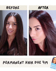 Before and after results from Tints of Nature permanent hair dye 4m Mahogany Brown transformation.