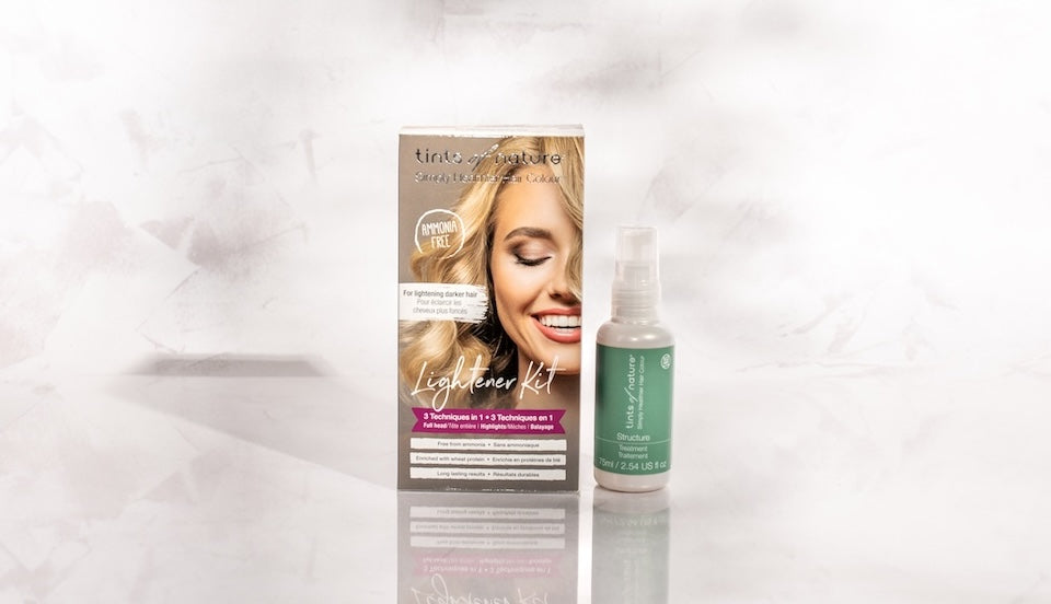 Use Tints of Nature 3-in-1 Hair Lightener Kit with Structure Treatment for healthy hair