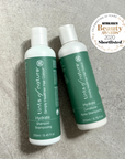 Vegan hair care set: duo of shampoo and conditioner with Natural Health Beauty Awards 2020 Shortlisted logo.