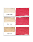 Shade chart showing what Tints of Nature Bold fuchsia hair dye looks like on platinum blonde, bright blonde and light blonde hair swatches. 