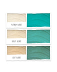 Shade chart showing what Tints of Nature Bold teal hair dye looks like on platinum blonde, bright blonde and light blonde hair swatches. 